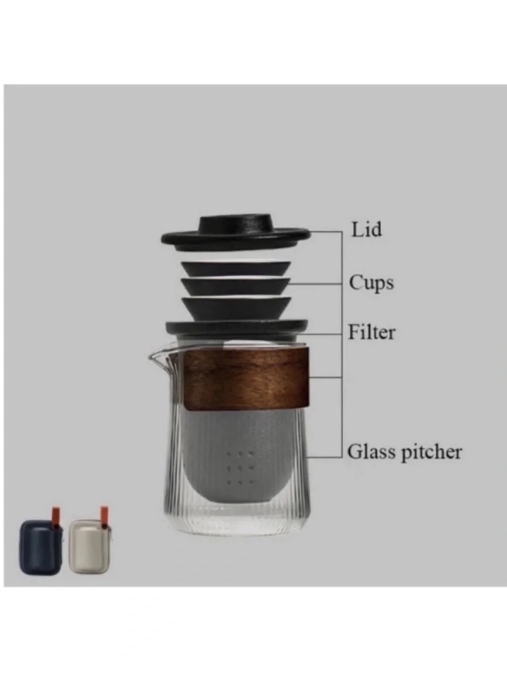 Portable White Glass Tea Set with Travel Bag